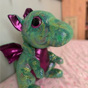 Ty Beanie Baby Green and Purple Dragon Stuffed Animal 16”